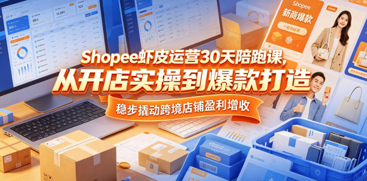 Shopee虾皮运营30天陪跑课，从开店实操到爆款打造，稳步撬动跨境店铺盈利增收-宇文网创