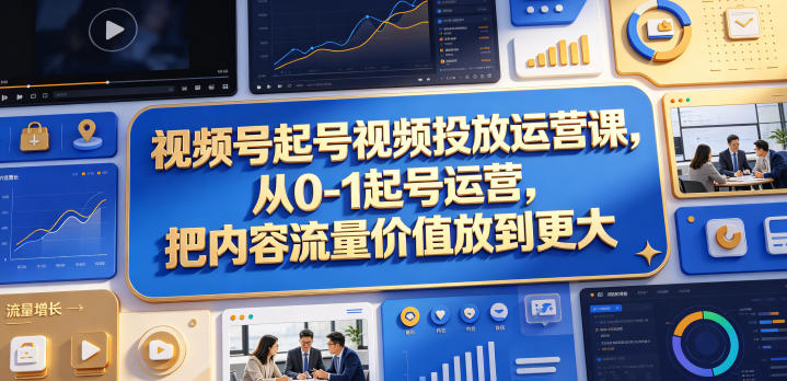 视频号起号视频投放运营课，从0-1起号运营，把内容流量价值放到更大-宇文网创