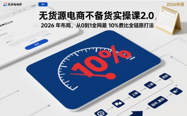 无货源电商不备货实操课2.0，2026年布局，从0到1全网最低10%费比全链路打法【更新26年5月】-宇文网创
