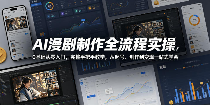 AI漫剧制作全流程实操，0基础从零入门，完整手把手教学，从起号、制作到变现一站式学会-宇文网创