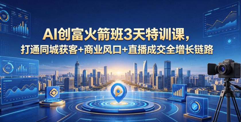 AI创富火箭班3天特训课，打通同城获客+商业风口+直播成交全增长链路，2026年4月新课-宇文网创