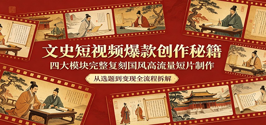 文史短视频爆款创作秘籍：四大模块完整复刻国风高流量短片制作-宇文网创
