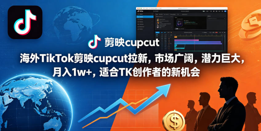 海外TikTok剪映cupcut拉新，市场广阔，潜力巨大，月入1w+，适合TK创作者的新机会-宇文网创