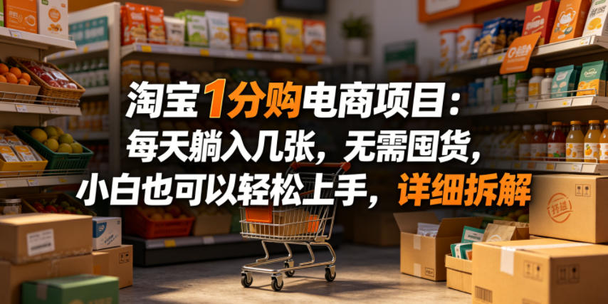 淘宝1分购电商项目：每天躺入几张，无需囤货，小白也可以轻松上手，详细拆解-宇文网创
