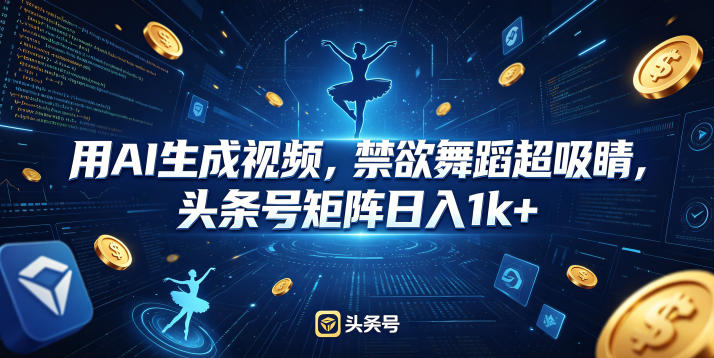 用AI生成视频，禁欲舞蹈超吸睛，头条号矩阵日入1k+-宇文网创