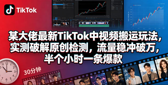 某大佬最新TikTok中视频搬运玩法,实测破解原创检测,流量稳冲破万,半个小时一条爆款-宇文网创