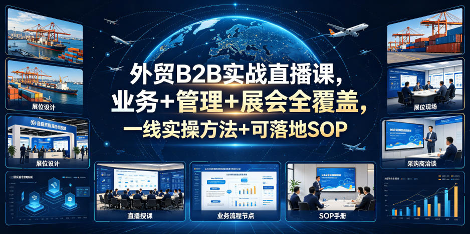 外贸B2B实战直播课,业务+管理+展会全覆盖,一线实操方法+可落地SOP-宇文网创