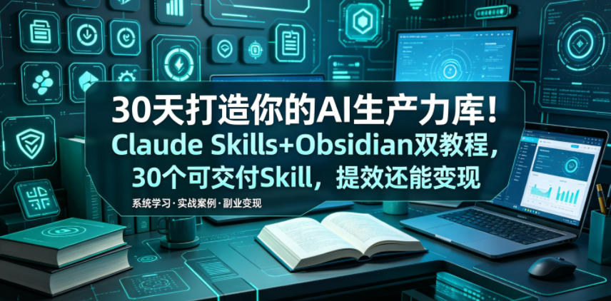 30天打造你的AI生产力库!Claude Skills+Obsidian 双教程,30 个可交付 Skill,提效还能变现-宇文网创