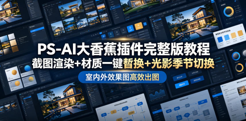 PS-AI大香蕉插件完整版教程，截图渲染+材质一键替换+光影季节切换，室内外效果图高效出图高阶课程-宇文网创