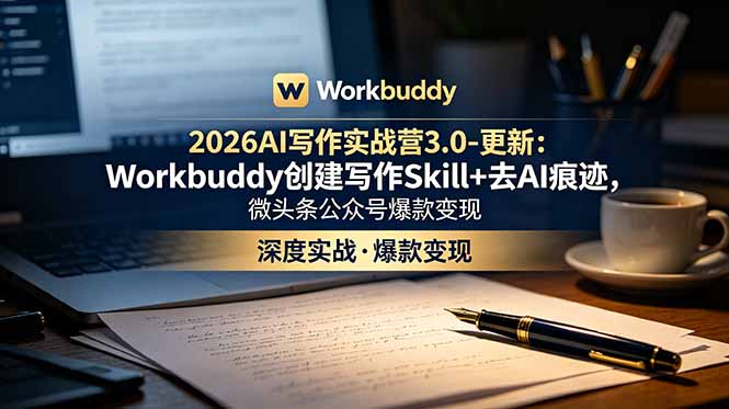 （18995期）2026AI写作实战营3.0-更新：Workbuddy创建写作Skill+去AI痕迹，微头条公众号爆款变现-宇文网创