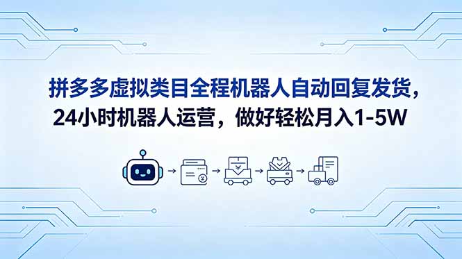 （18715期）拼多多虚拟类目全程机器人自动回复发货，24 小时机器人运营，做好轻松月入 1-5W-宇文网创