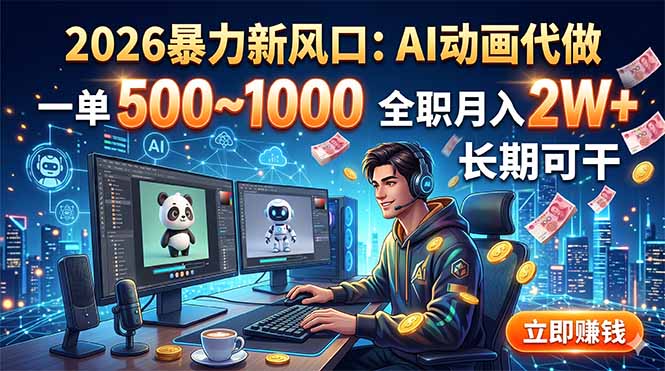 (18993期)2026暴力新风口:AI动画代做,一单500~1000,全职月入2W+,长期可干-宇文网创