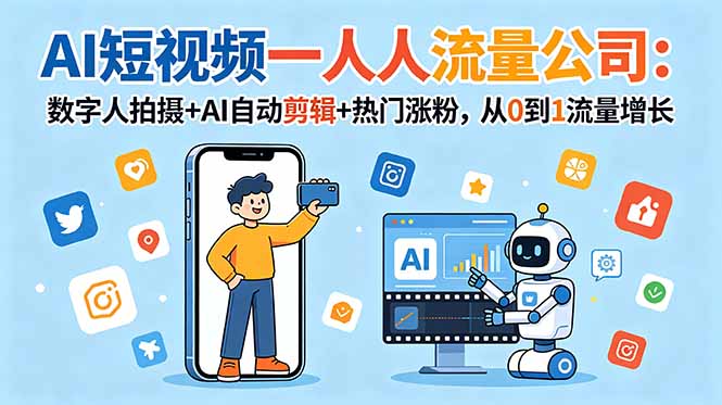 (18864期)AI短视频一人流量公司:数字人拍摄+AI自动剪辑+热门涨粉,从0到1流量增长-宇文网创