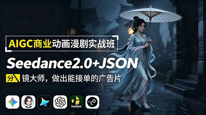 (18849期)AIGC商业动画漫剧实战班:Seedance2.0+JSON分镜大师,做出能接单的广告片-宇文网创