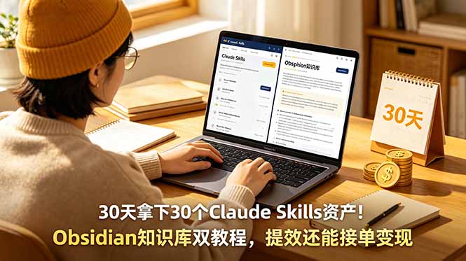 （18886期）30天拿下30个Claude Skills资产！Obsidian知识库双教程，提效还能接单变现-宇文网创