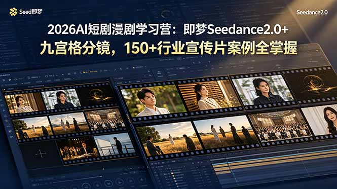 （19055期）2026AI短剧漫剧学习营：即梦Seedance2.0+九宫格分镜，150+行业宣传片案例全掌握-宇文网创