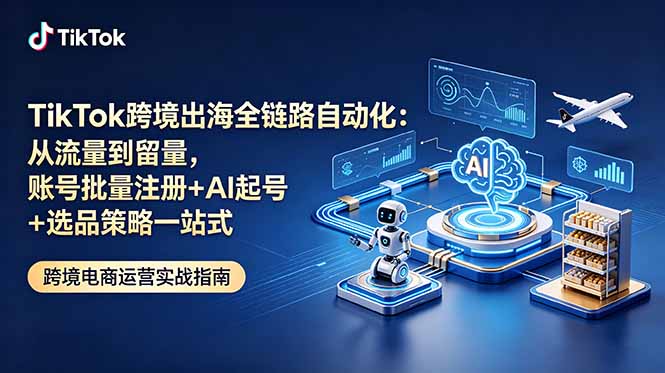 (18907期)TikTok跨境出海全链路自动化:从流量到留量,账号批量注册+AI起号+选品策略一站式-宇文网创