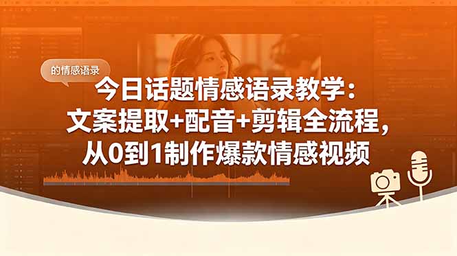 (18719期)今日话题情感语录教学:文案提取+配音+剪辑全流程,从0到1制作爆款情感视频-宇文网创