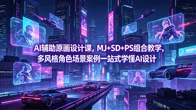 （18731期）AI辅助原画设计课，MJ+SD+PS组合教学，多风格角色场景案例一站式学懂AI设计-宇文网创