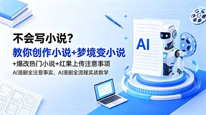 (18801期)不会写小说?教你创作小说+梦境变小说+爆改热门小说+红果上传注意事项,AI漫剧全流程实战教学-宇文网创