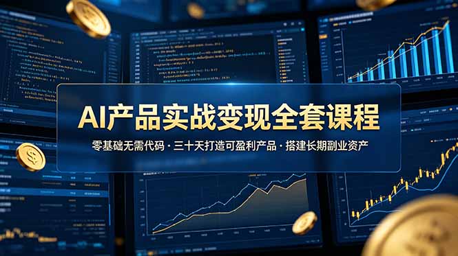 （19074期）AI产品实战变现全套课程，零基础无需代码，三十天打造可盈利产品搭建长期副业资产-宇文网创