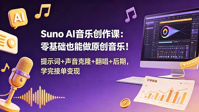 （18945期） Suno AI音乐创作课：零基础也能做原创音乐！提示词+声音克隆+翻唱+后期，学完接单变现-宇文网创