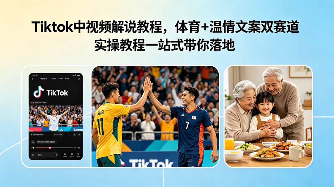 (18910期)Tiktok中视频解说教程,体育+温情文案双赛道实操教程一站式带你落地-宇文网创