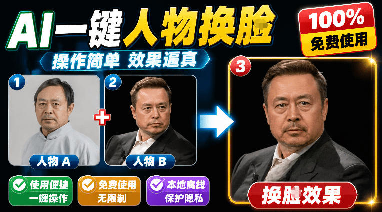 (19012期)纯离线本地运行!AI一键人物lian部替换软件,支持图片换lian,效果逼真,最便捷换lian工具FaceSwap-宇文网创