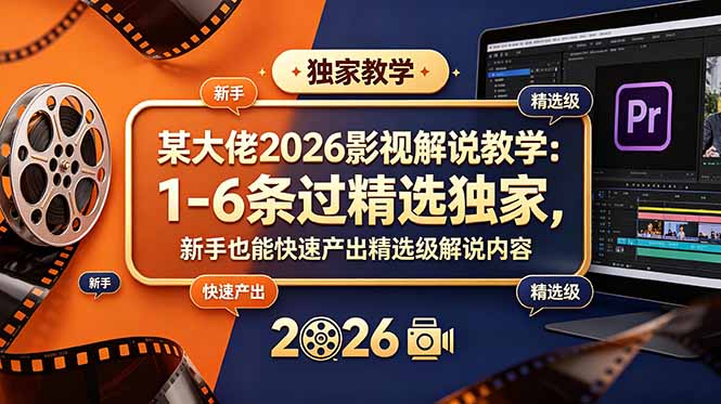 (18946期)某大佬2026影视解说教学:1-6条过精选独家,新手也能快速产出精选级解说内容-宇文网创
