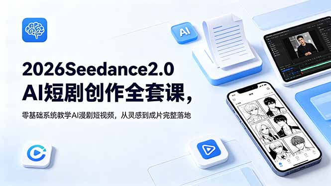 (18958期)2026Seedance2.0AI短剧创作全套课,零基础系统教学AI漫剧短视频,从灵感到成片完整落地-宇文网创