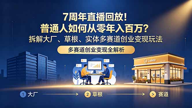 (18894期)7周年直播回放!普通人如何从零年入百万?拆解大厂、草根、实体多赛道创业变现玩法-宇文网创