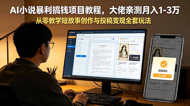 (18913期)AI小说暴利搞钱项目教程-更新,大佬亲测月入1-3万,从零教学短故事创作与投稿变现全套玩法-宇文网创