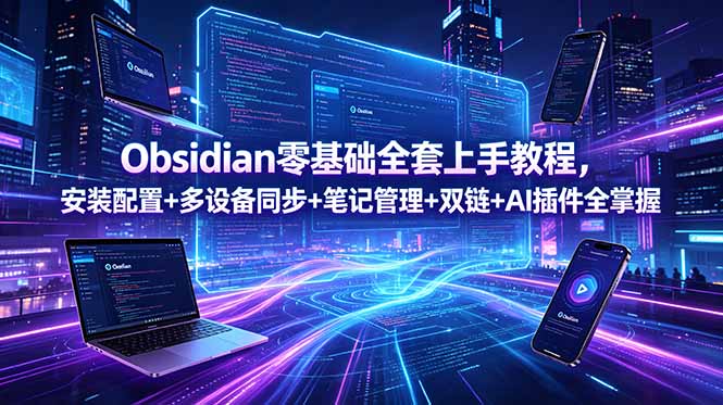 (18797期)Obsidian零基础全套上手教程,安装配置+多设备同步+笔记管理+双链+AI插件全掌握-宇文网创