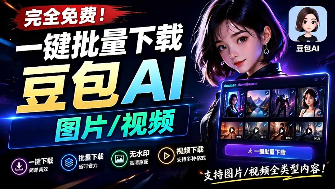 （19107期）Github最新发布！一键批量下载豆包AI无水印图片/视频，简单易用，自动解析提示词，doubao-downloader-宇文网创