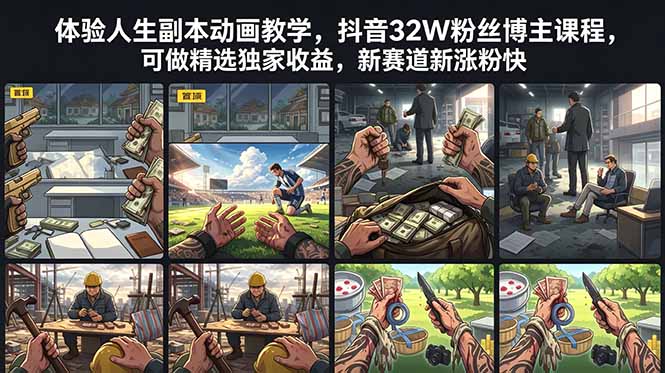 (18826期)体验人生副本动画教学, 抖音32W粉丝博主课程,可做精选独家收益,新赛道新涨粉快-宇文网创