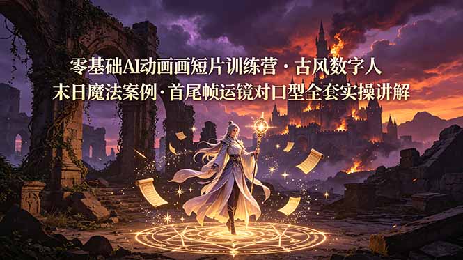 （19078期）零基础AI动画短片训练营，古风数字人末日魔法案例，首尾帧运镜对口型全套实操讲解-宇文网创