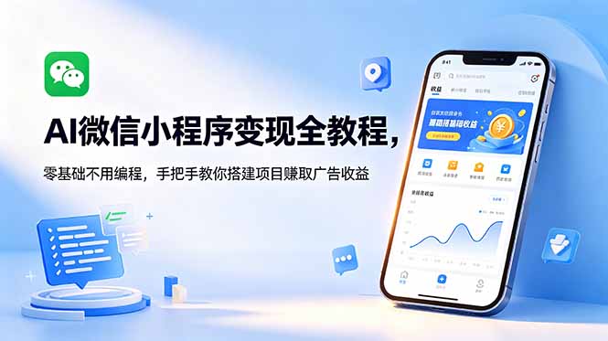 (18773期)AI微信小程序变现全教程,零基础不用编程,手把手教你搭建项目赚取广告收益-宇文网创