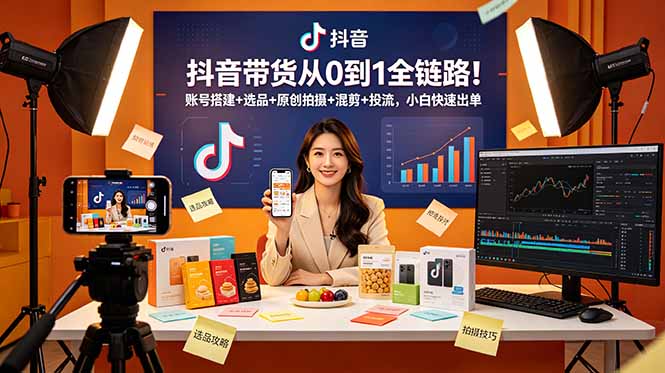 (18963期)抖音带货从0到1全链路!账号搭建+选品+原创拍摄+混剪+投流,小白快速出单-宇文网创