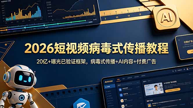 (18986期)2026短视频病毒式传播教程:20亿+曝光已验证框架,病毒式传播+AI内容+付费广告-宇文网创