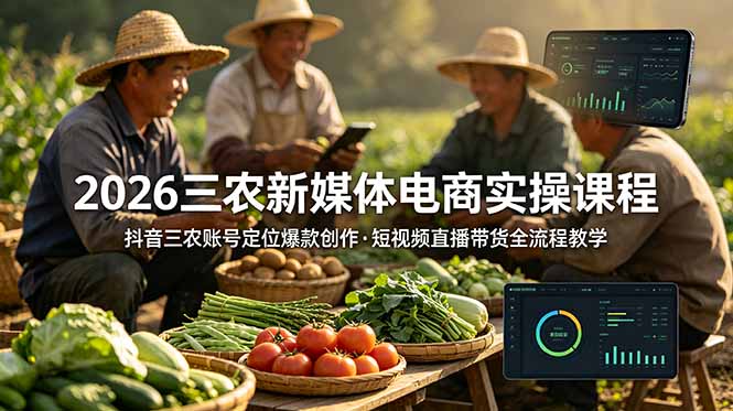 （18991期）2026三农新媒体电商实操课程：抖音三农账号定位爆款创作，短视频直播带货全流程教学-宇文网创