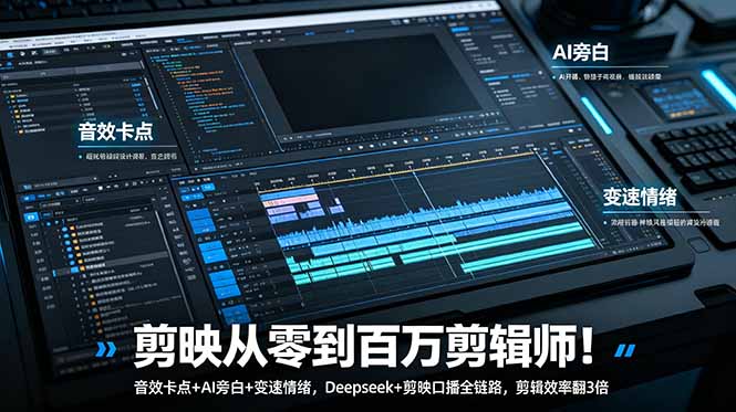 （18867期）剪映从零到百万剪辑师！音效卡点+AI旁白+变速情绪，Deepseek+剪映口播全链路，剪辑效率翻3倍-宇文网创