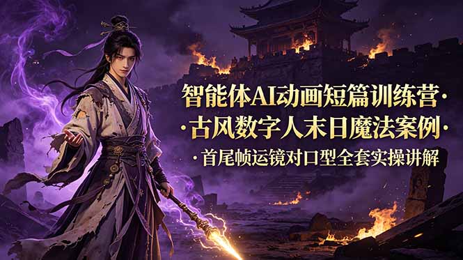 （19114期）智能体AI动画短篇训练营-更新，古风数字人末日魔法案例，首尾帧运镜对口型全套实操讲解-宇文网创