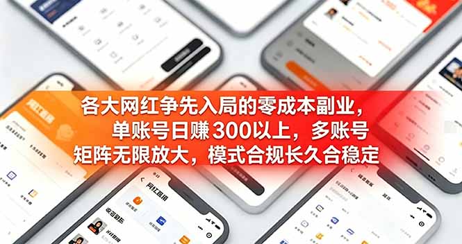 （19092期）各大网红争先入局的零成本副业，单账号日赚 300 以上，多号矩阵可放大，模式合规长久稳定！-宇文网创