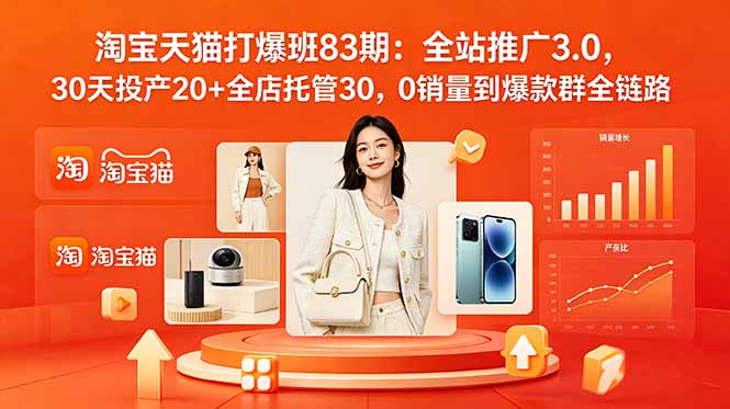 (18920期)2026淘宝天猫打爆班83期:全站推广3.0,30天投产20+全店托管30,0销量到爆款群全链路-宇文网创