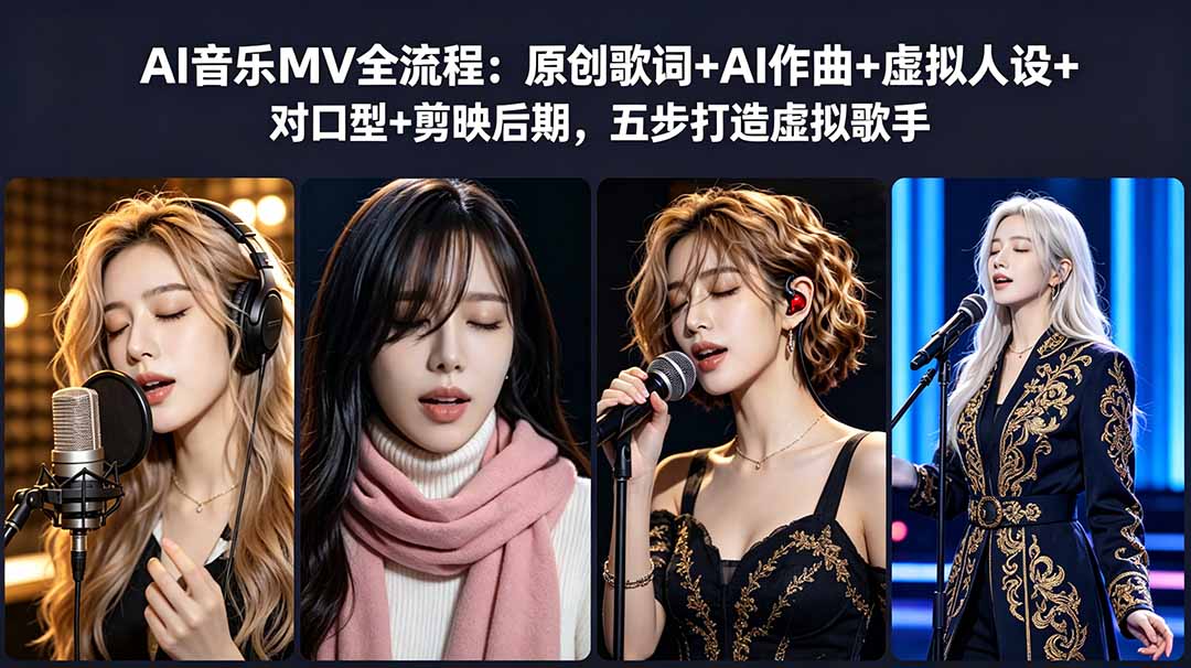 （18710期）AI音乐MV全流程：原创歌词+AI作曲+虚拟人设+对口型+剪映后期，五步打造虚拟歌手-宇文网创