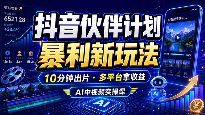 （18869期）抖音伙伴计划最新玩法，无需配音剪辑，10分钟出一条原创视频，轻松日入三位数-宇文网创