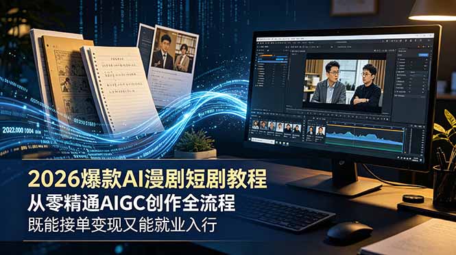 （18980期）2026 爆款 AI 漫剧短剧教程 从零精通 AIGC 创作全流程 既能接单变现又能就业入行-宇文网创
