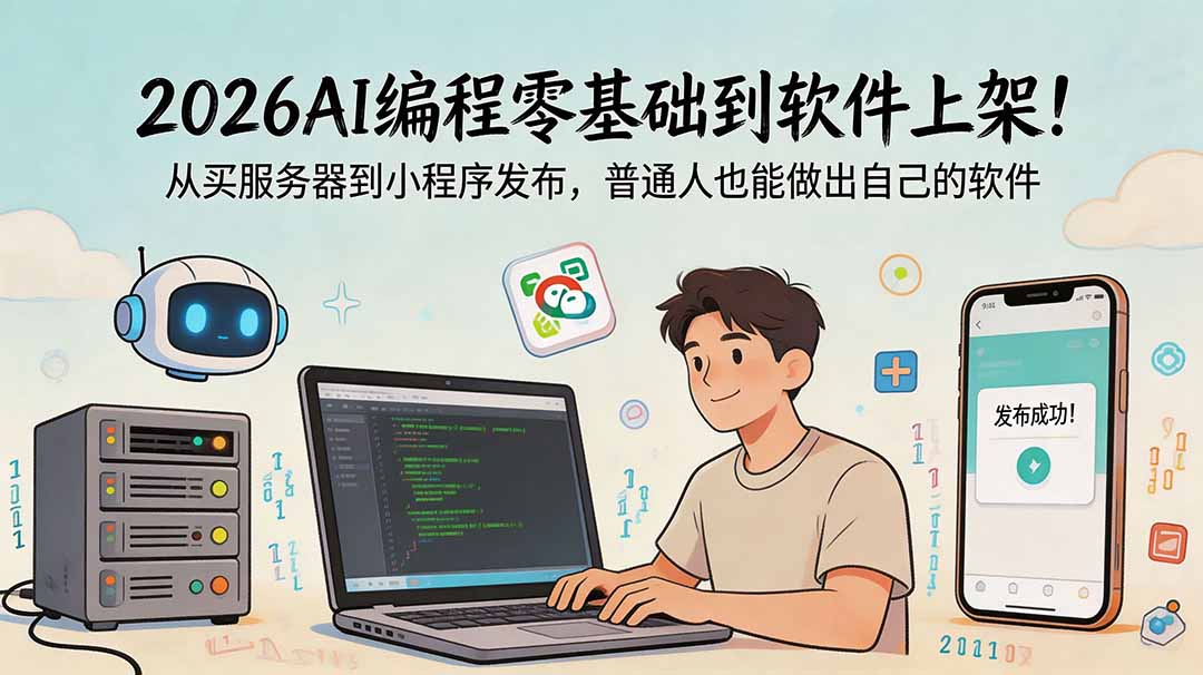 (18905期)2026AI编程零基础到软件上架!从买服务器到小程序发布,普通人也能做出自己的软件-宇文网创