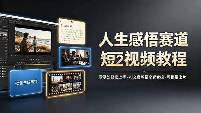 （19115期）人生感悟赛道短视频教程，零基础轻松上手，AI文案剪辑全套实操可批量出片-宇文网创