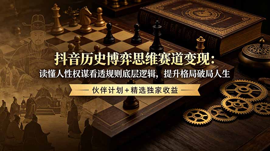 （19116期）抖音历史博弈思维赛道变现：读懂人性权谋看透规则底层逻辑，提升格局破局人生，伙伴计划+精选独家收益-宇文网创